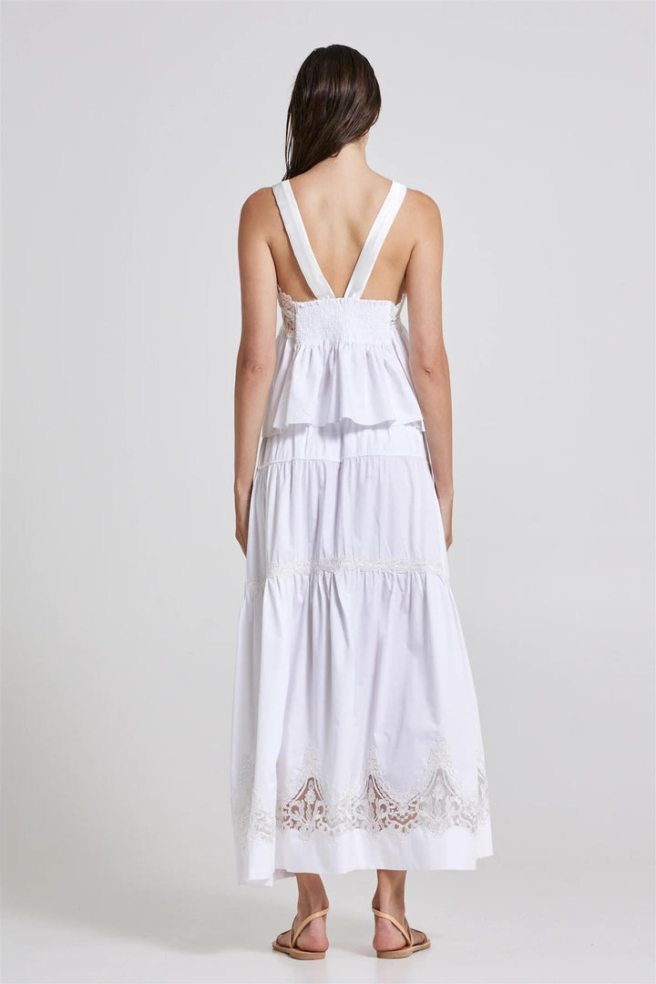 Lace Trim Long Skirt White