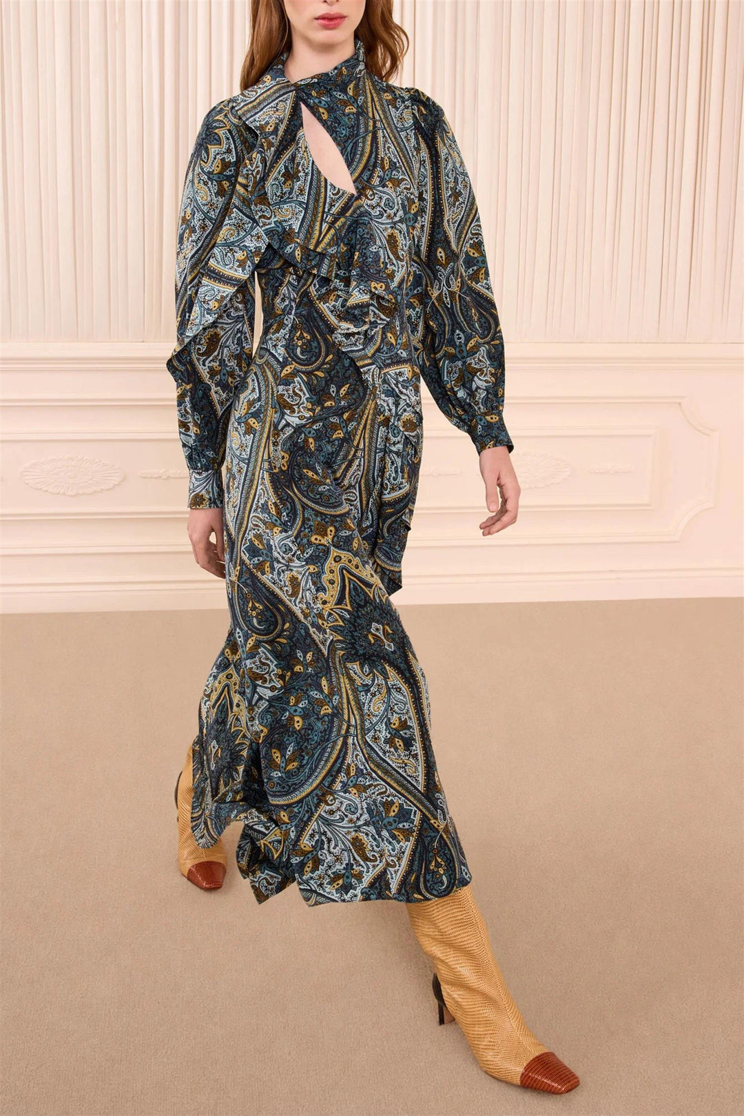 Sabrina Long Sleeve Silk Dress Prussian