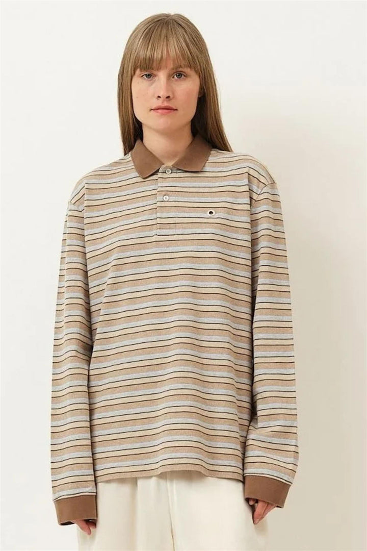 Serena Polo Shirt Brown Shadow Stripe