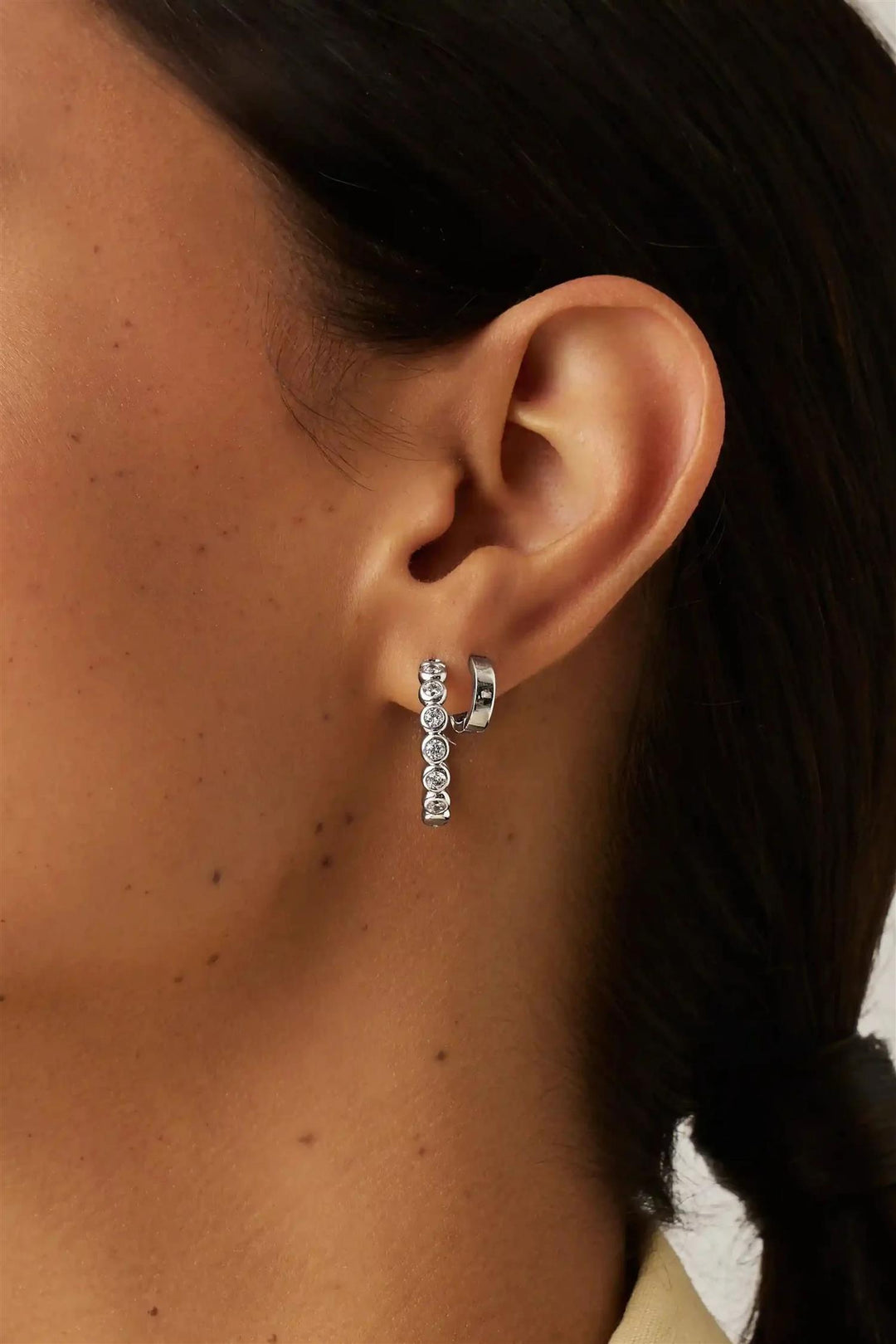 Tennis Medium Hoop Earrings Silver