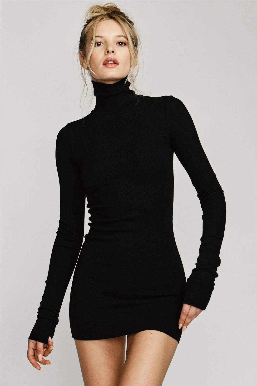 Long Sleeve Turtleneck Mini Dress Black - Main Image