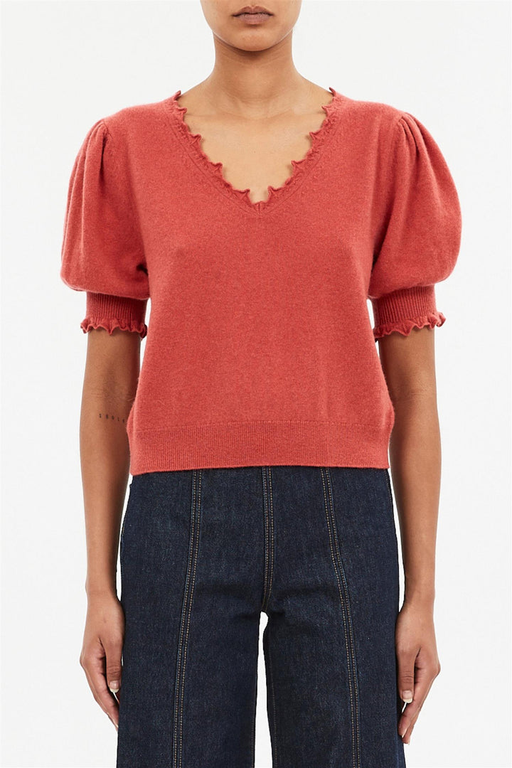 Polline Short Sleeve Knit Top Coral