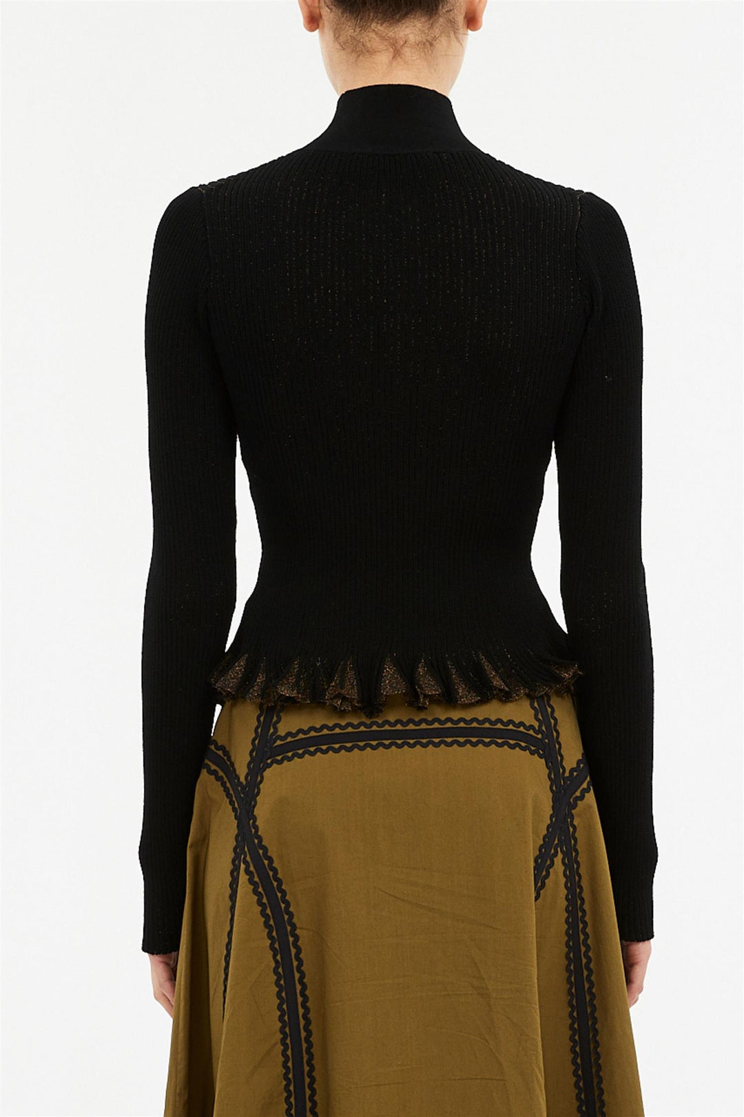 Yulia Ruffle Turtleneck Top Noir
