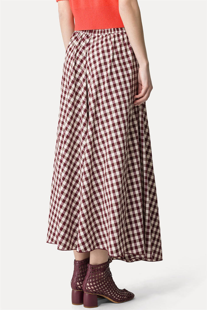 Gingham Long Wrap Skirt Ruby