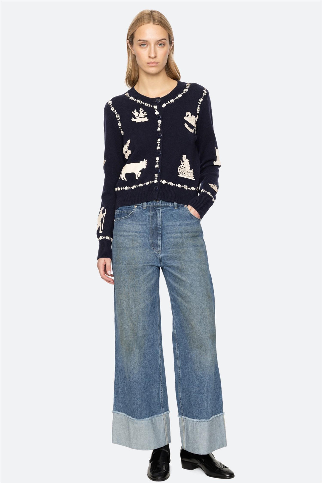 Margureite Lace Patch Cardigan Navy
