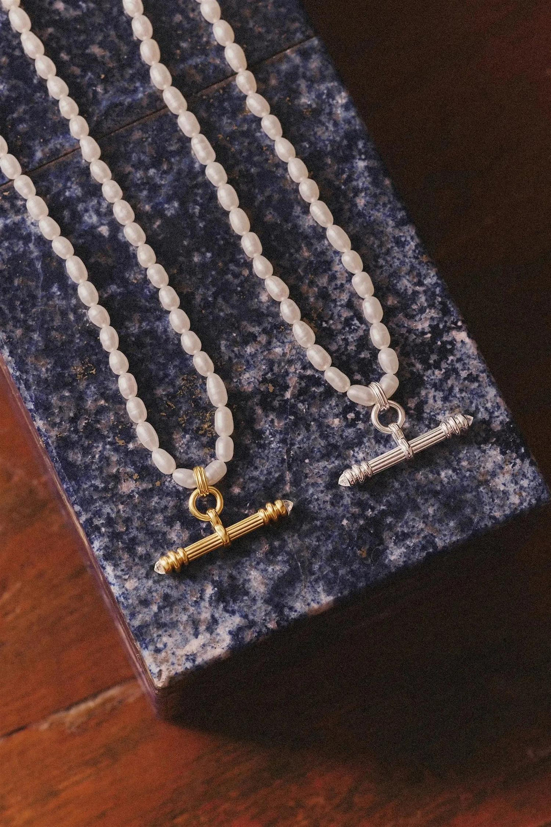 Harris Reed Pearl T-Bar Necklace Silver
