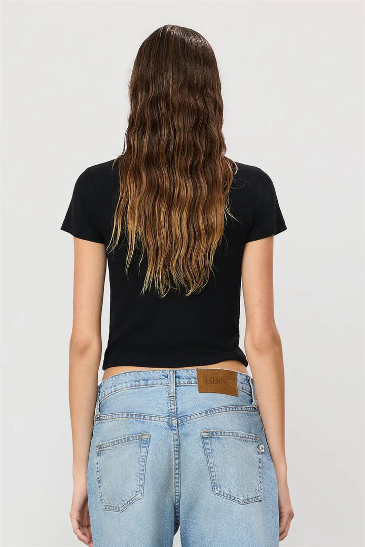Short Sleeve V-neck Baby Tee Black