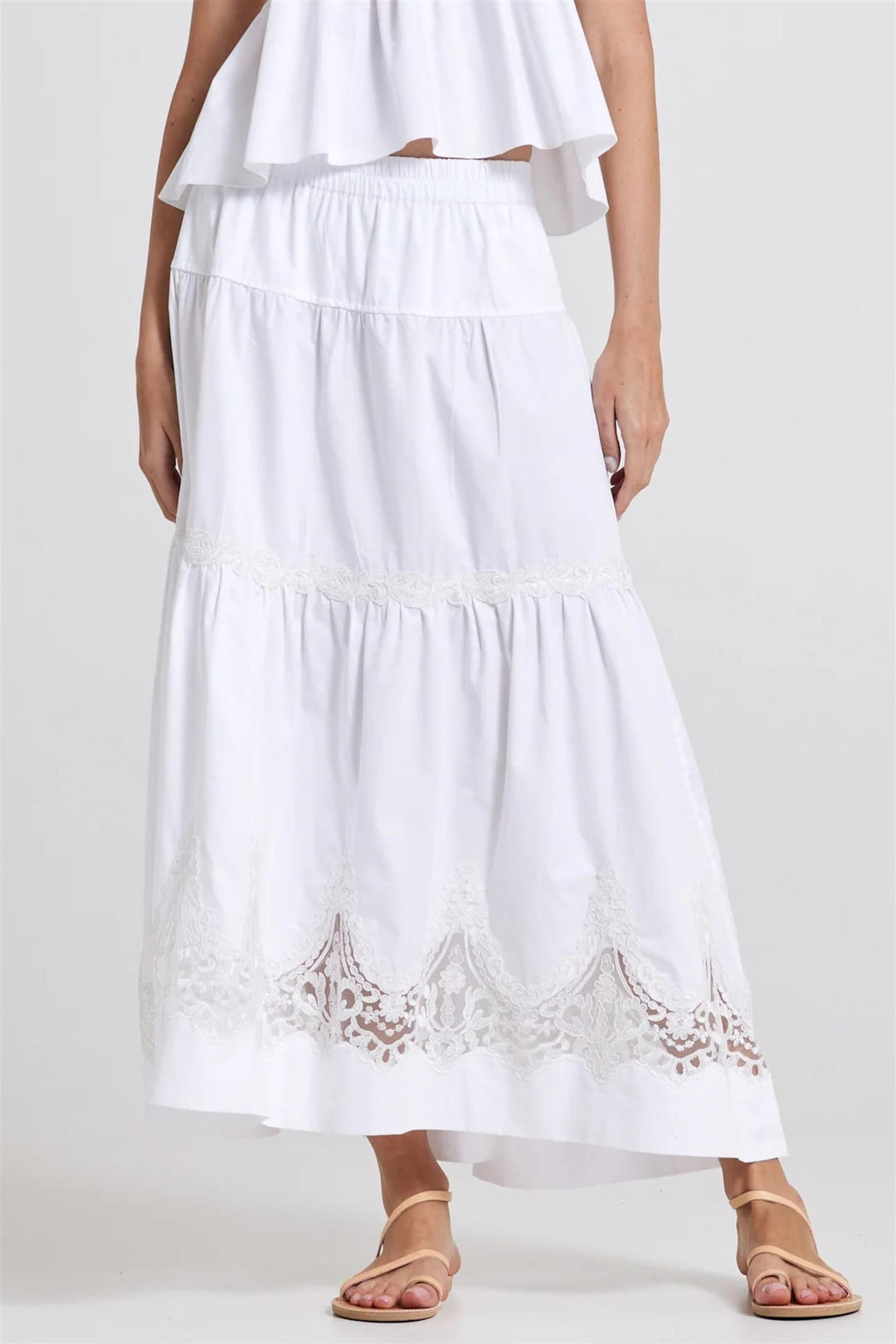 Lace Trim Long Skirt White