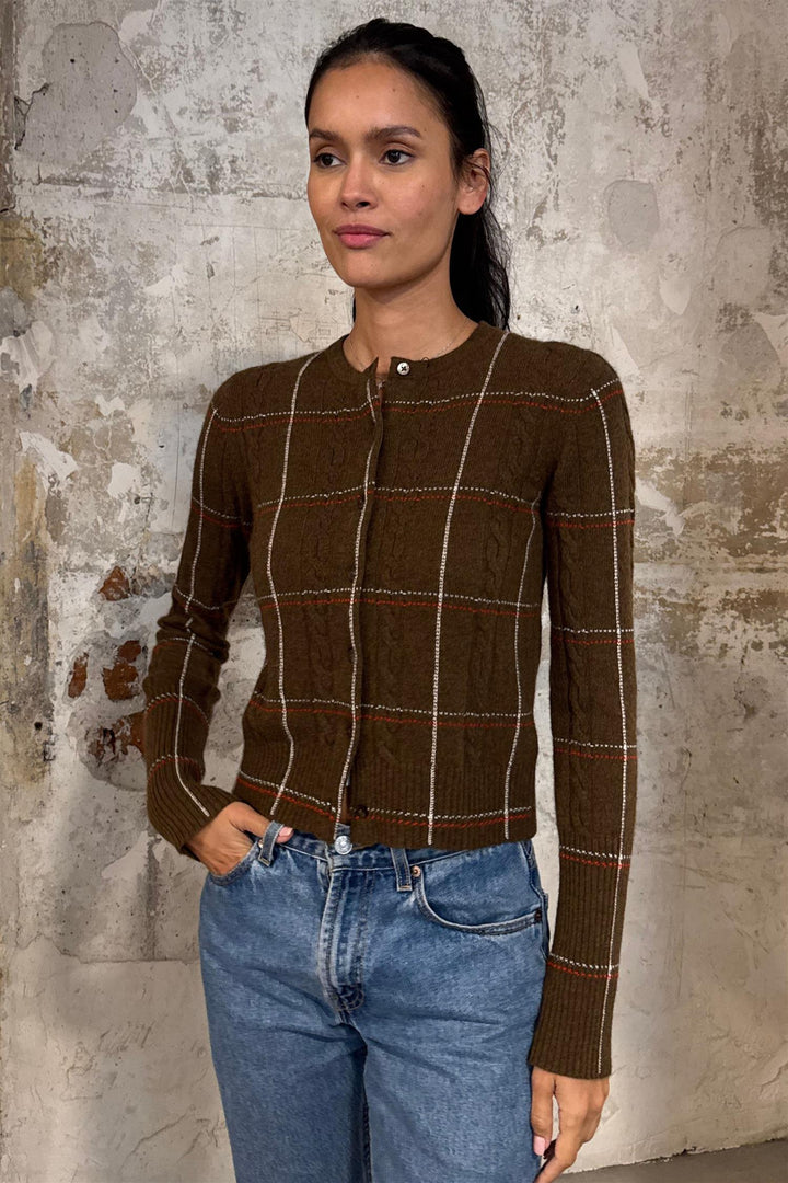 Jane Check Cardigan Chestnut Combo