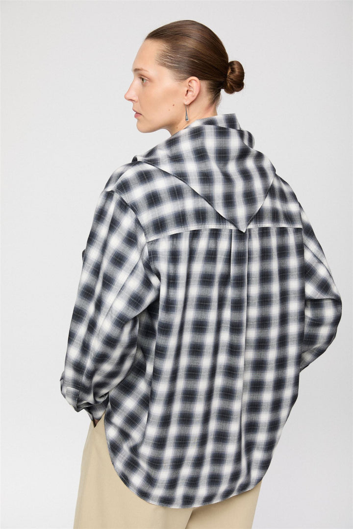Poplin Workwear Shirt Black White Shadow Check