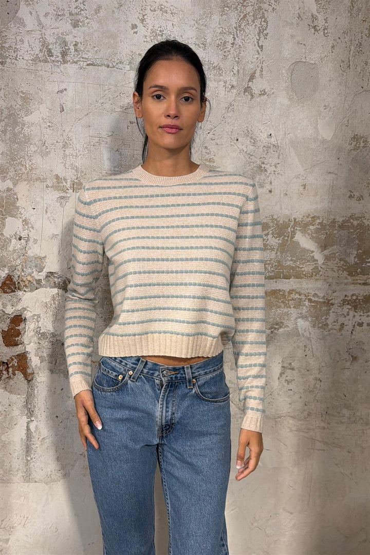 Pebble Stripe Shrunken Crew Sandstone Combo