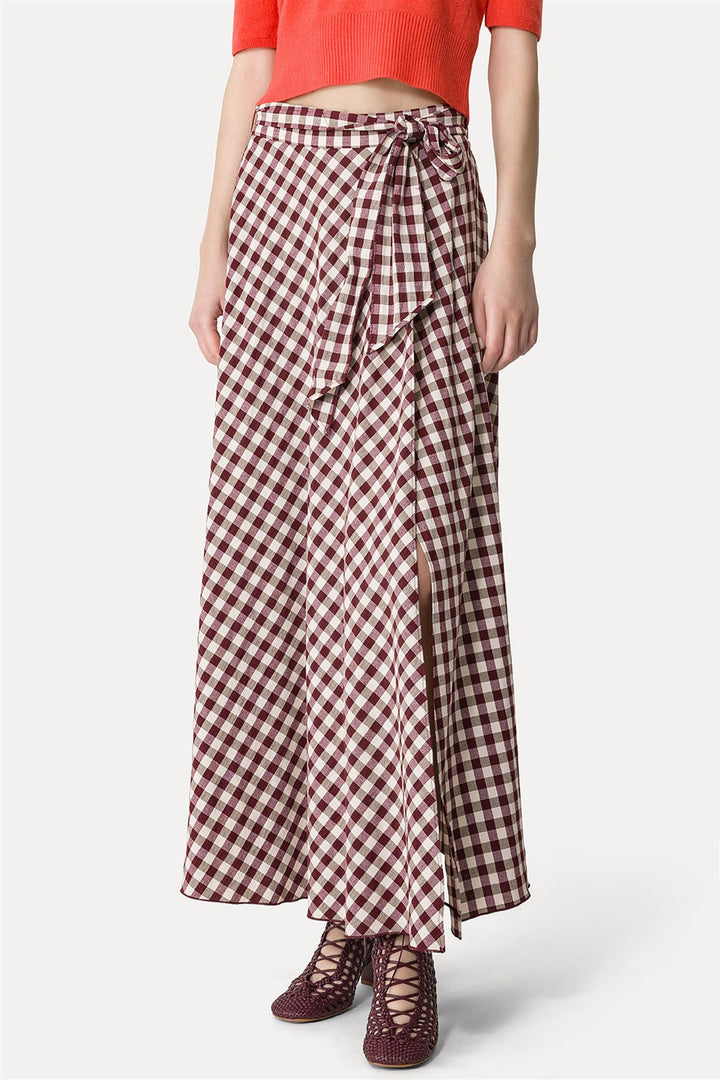 Gingham Long Wrap Skirt Ruby