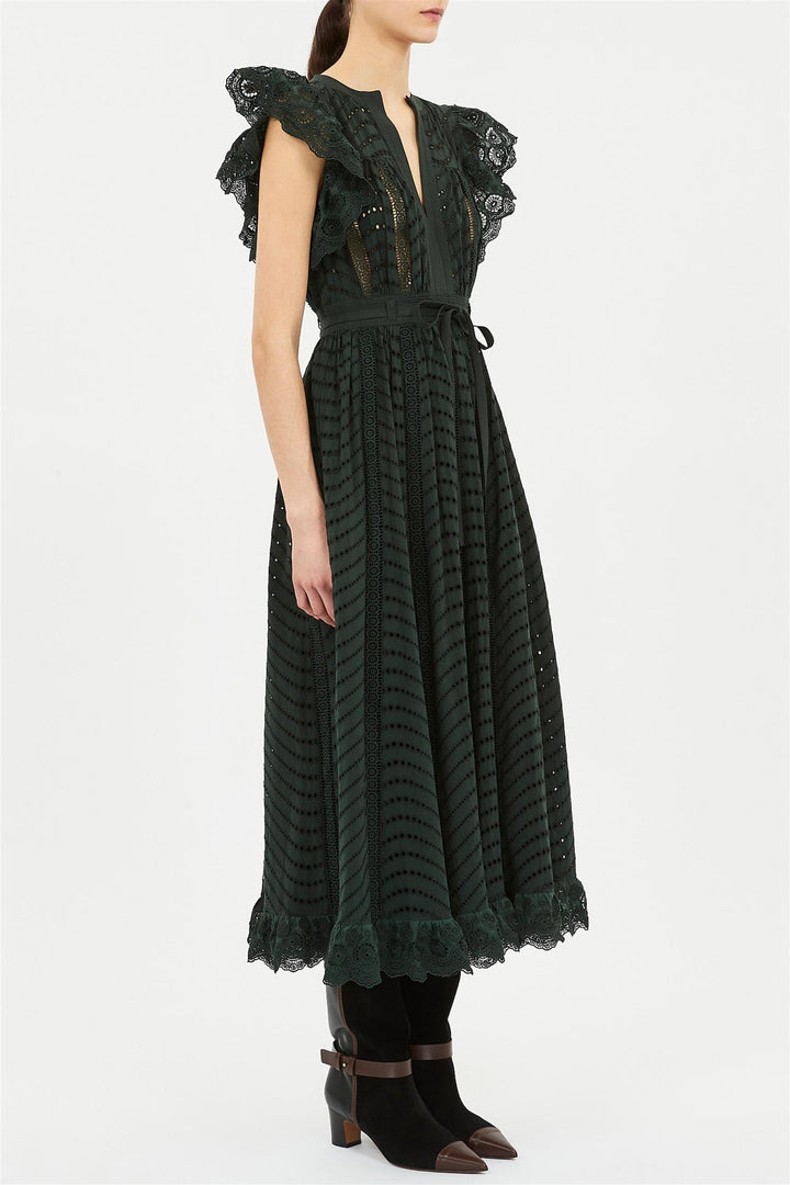 Olga Flutter Sleeve Midi Dress Cypress