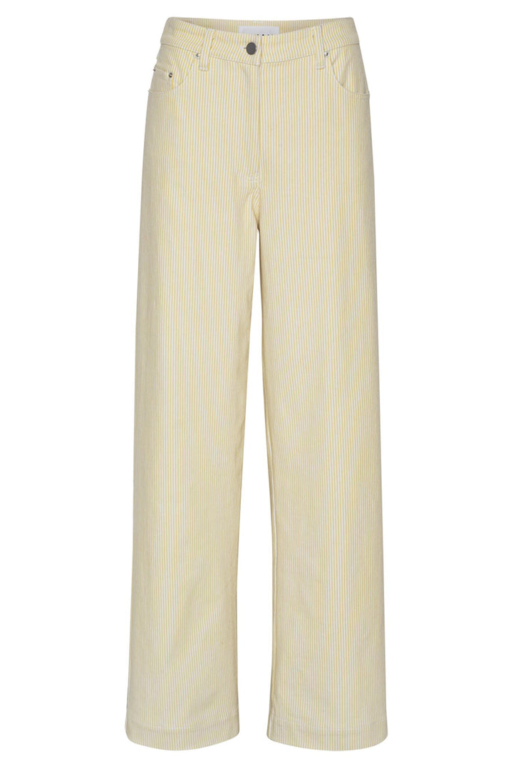 Striped Twill Wide Pants Straw Comb