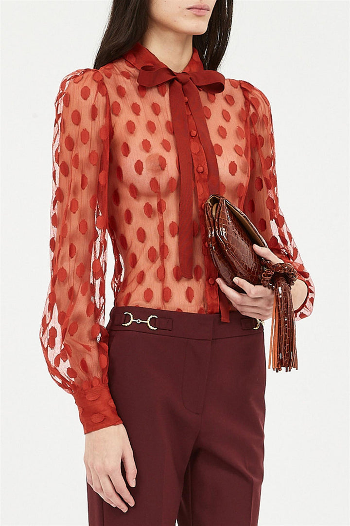 Soraya Lace Neck-Tie Blouse Ruby
