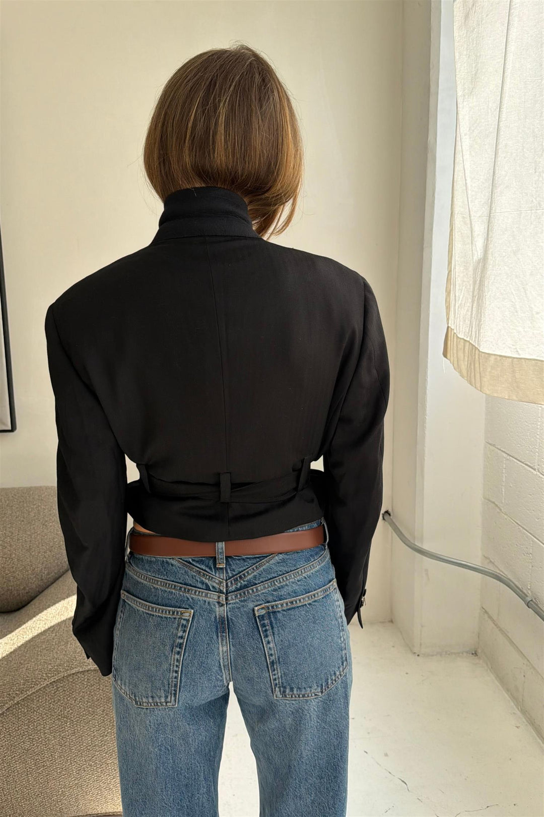 Belted Cropped Blazer Black