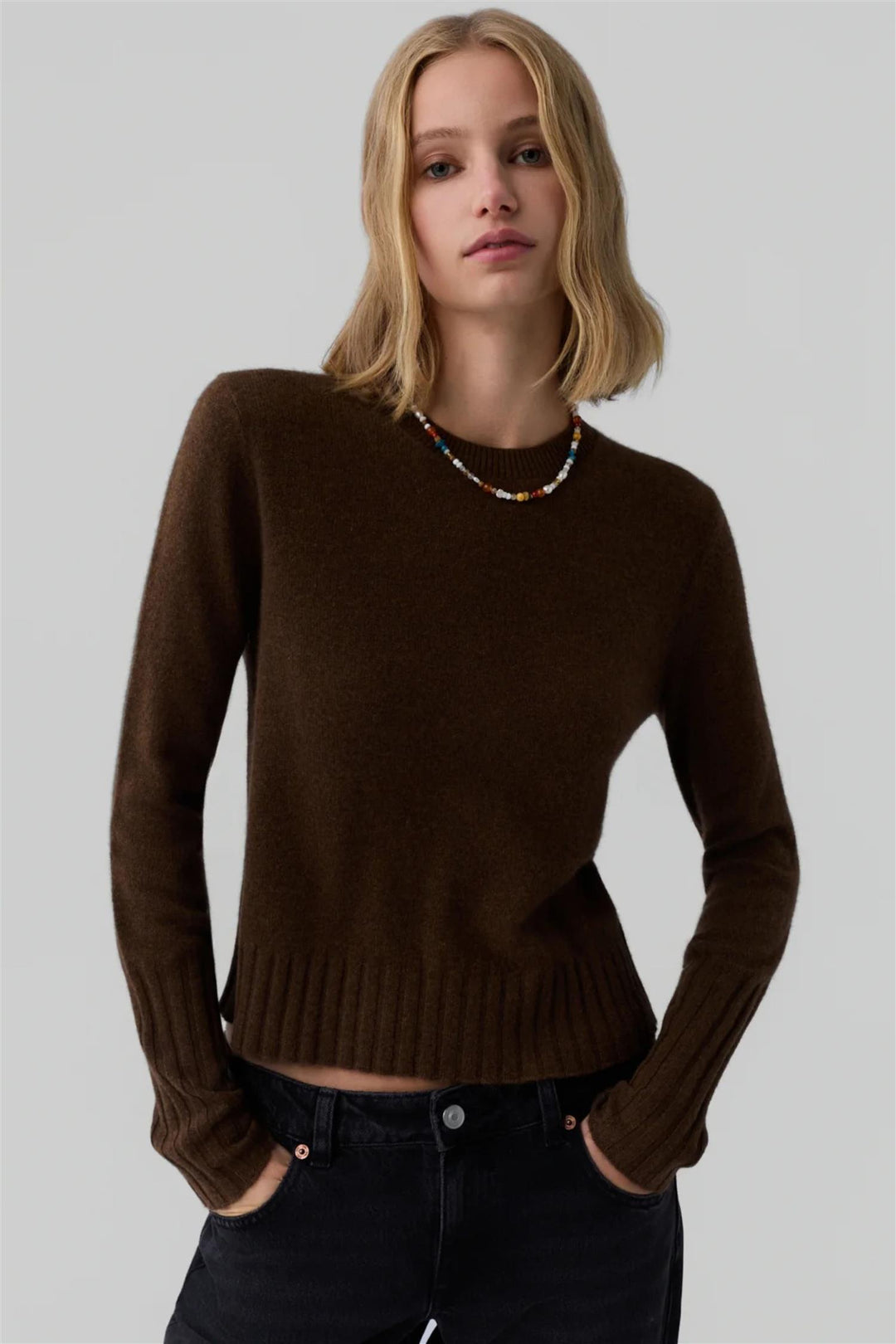 Shrunken Cashmere Crew Chestnut