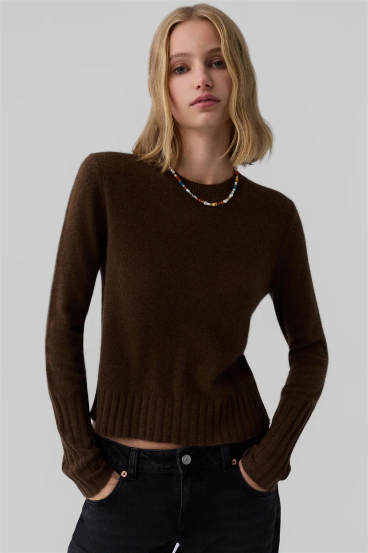 Shrunken Cashmere Crew Chestnut