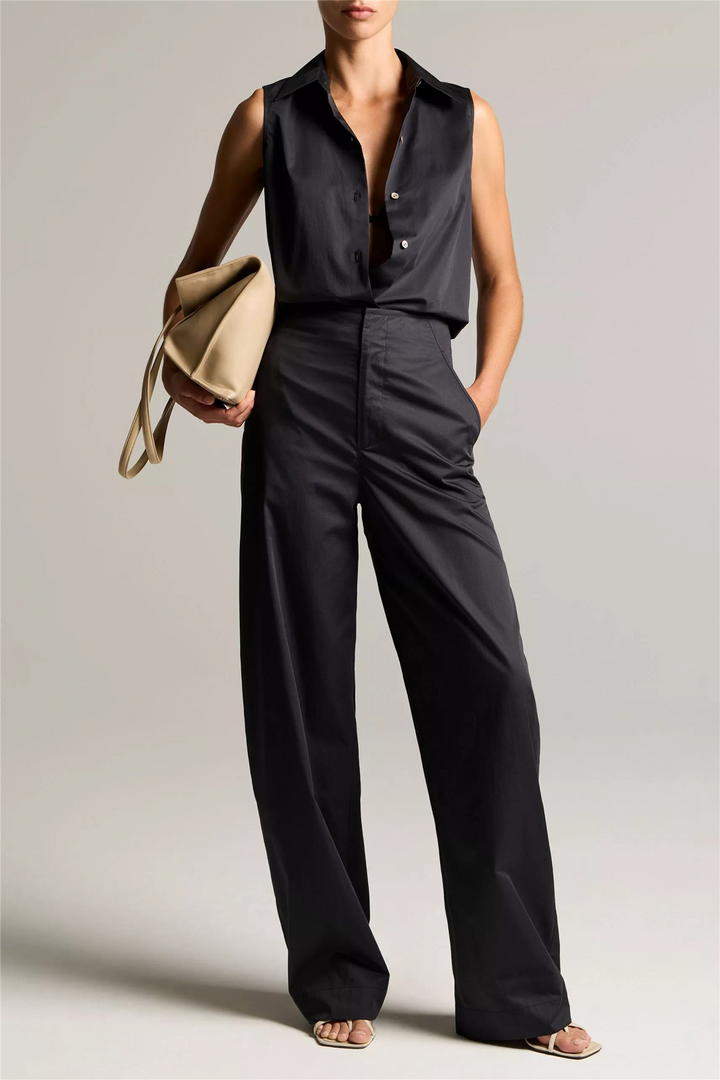Cotton High-Rise Elastic-Waist Trouser Ink