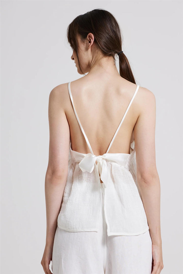 Back Bow Slip Top Off White
