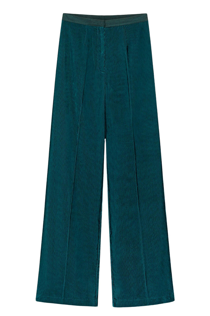 Fluid Ribbed Velvet High Waist Pants Jade