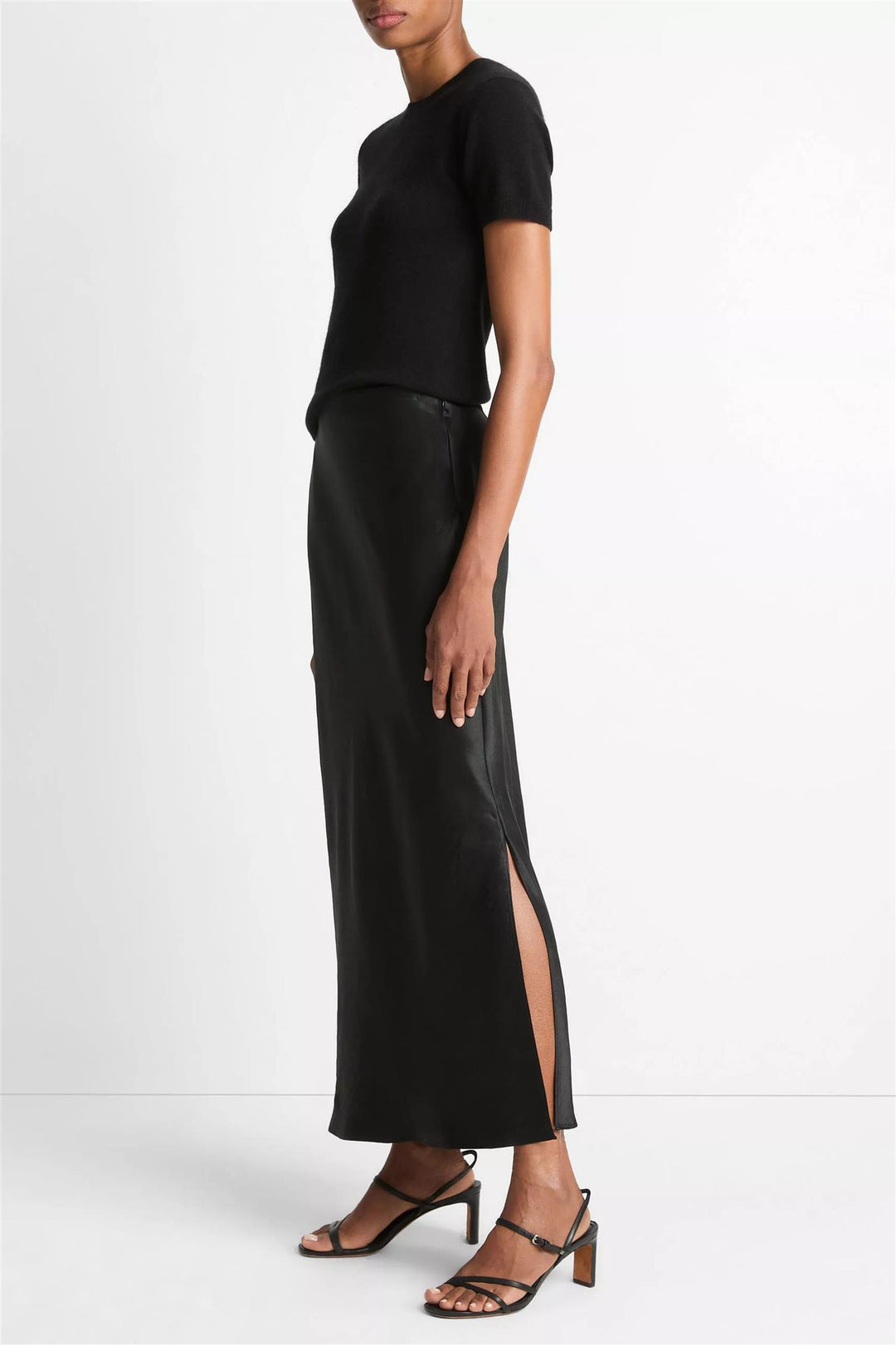 Side Slit Slip Skirt Black