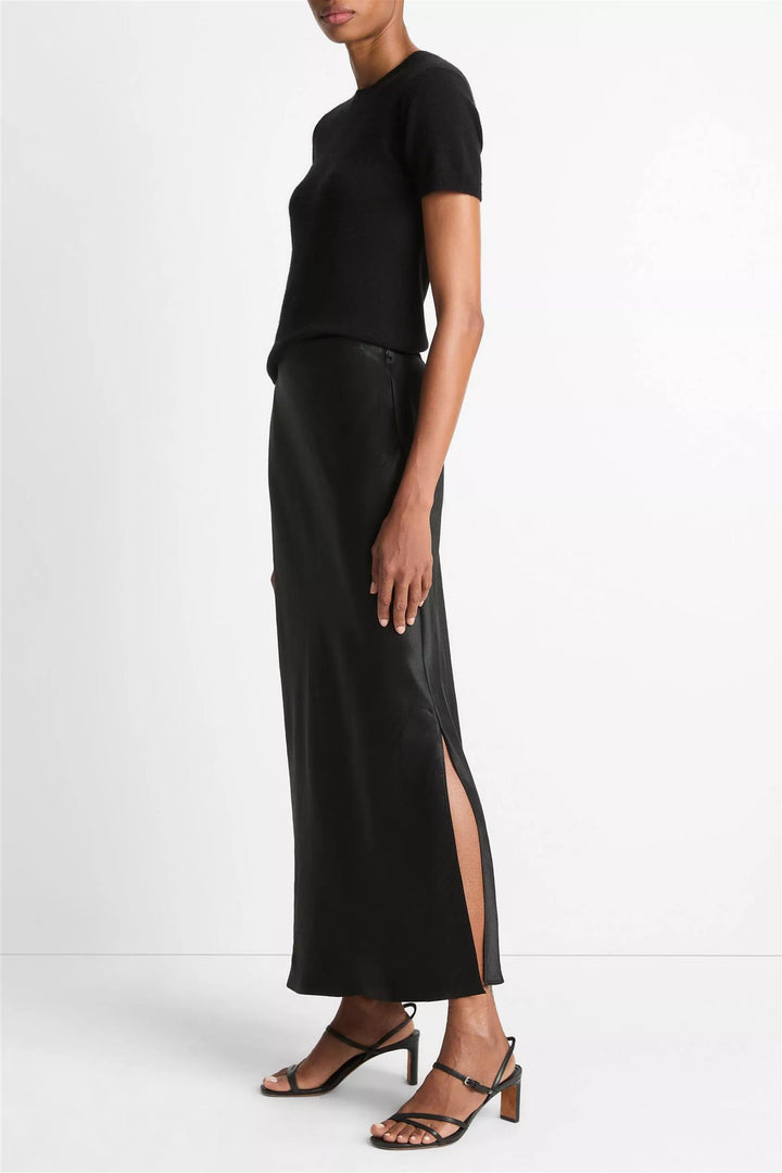 Side Slit Slip Skirt Black