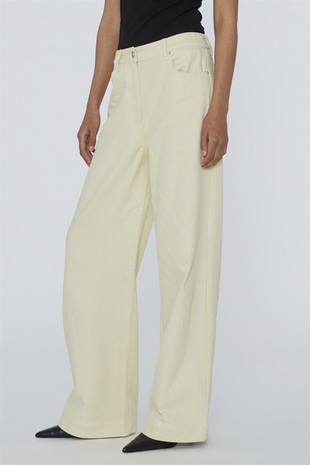 Striped Twill Wide Pants Straw Comb