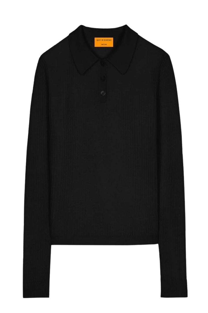 Longsleeve Shrunken Cashmere Polo Black