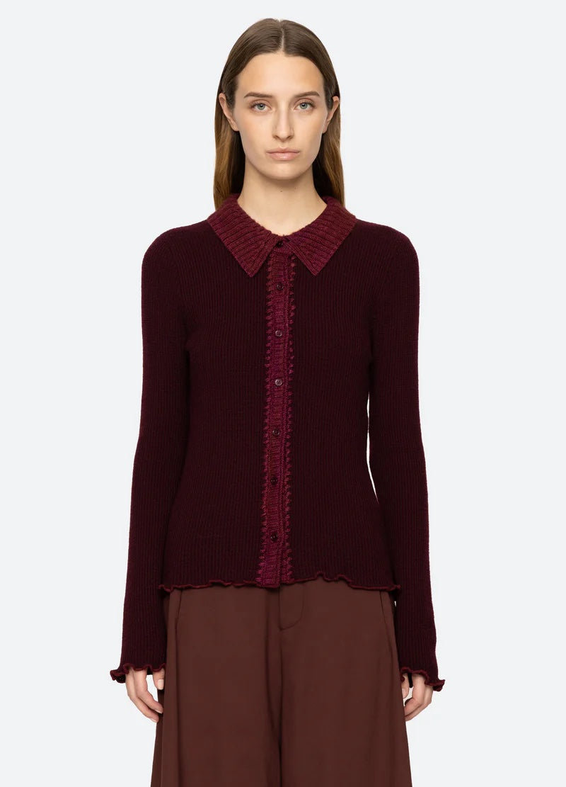 Clare Thermal Knit Cardigan Burgundy