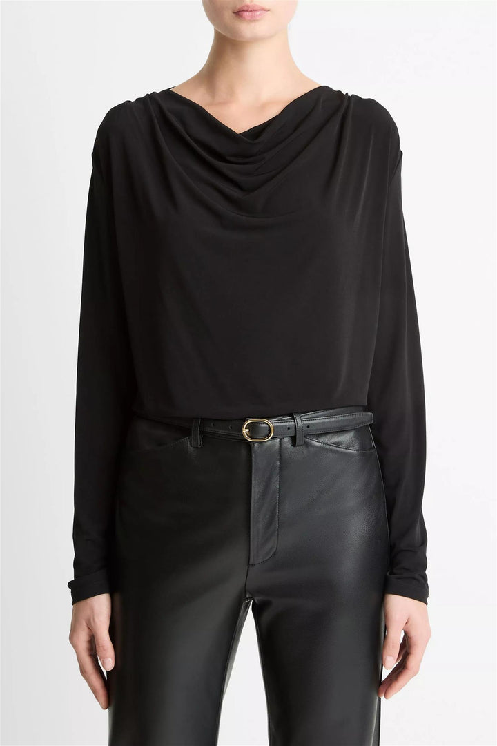 Long Sleeve Cowl Neck Top Black