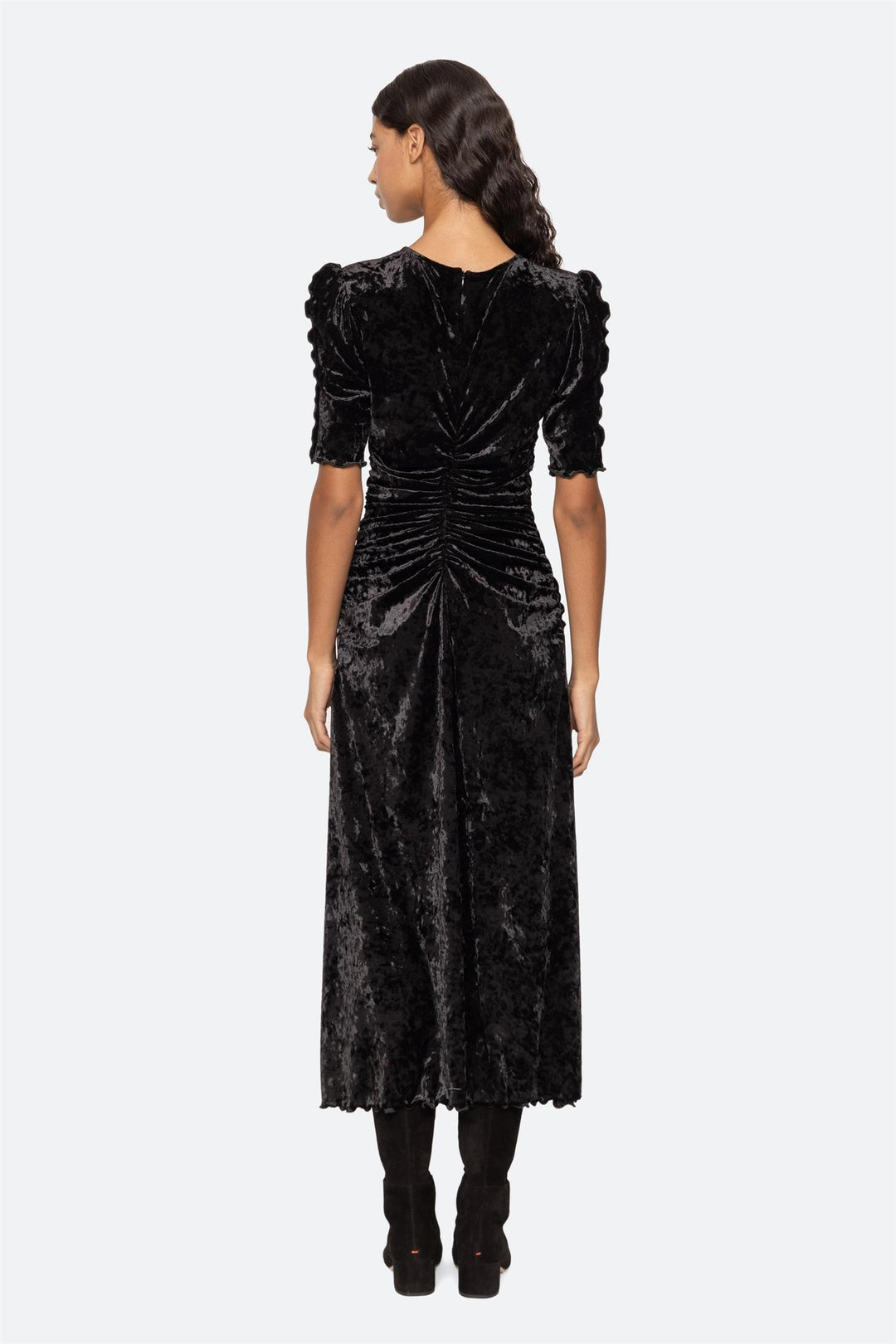 Cailyn Crushed Velvet Ruched Dress Black