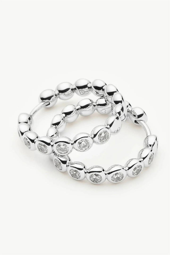 Tennis Medium Hoop Earrings Silver