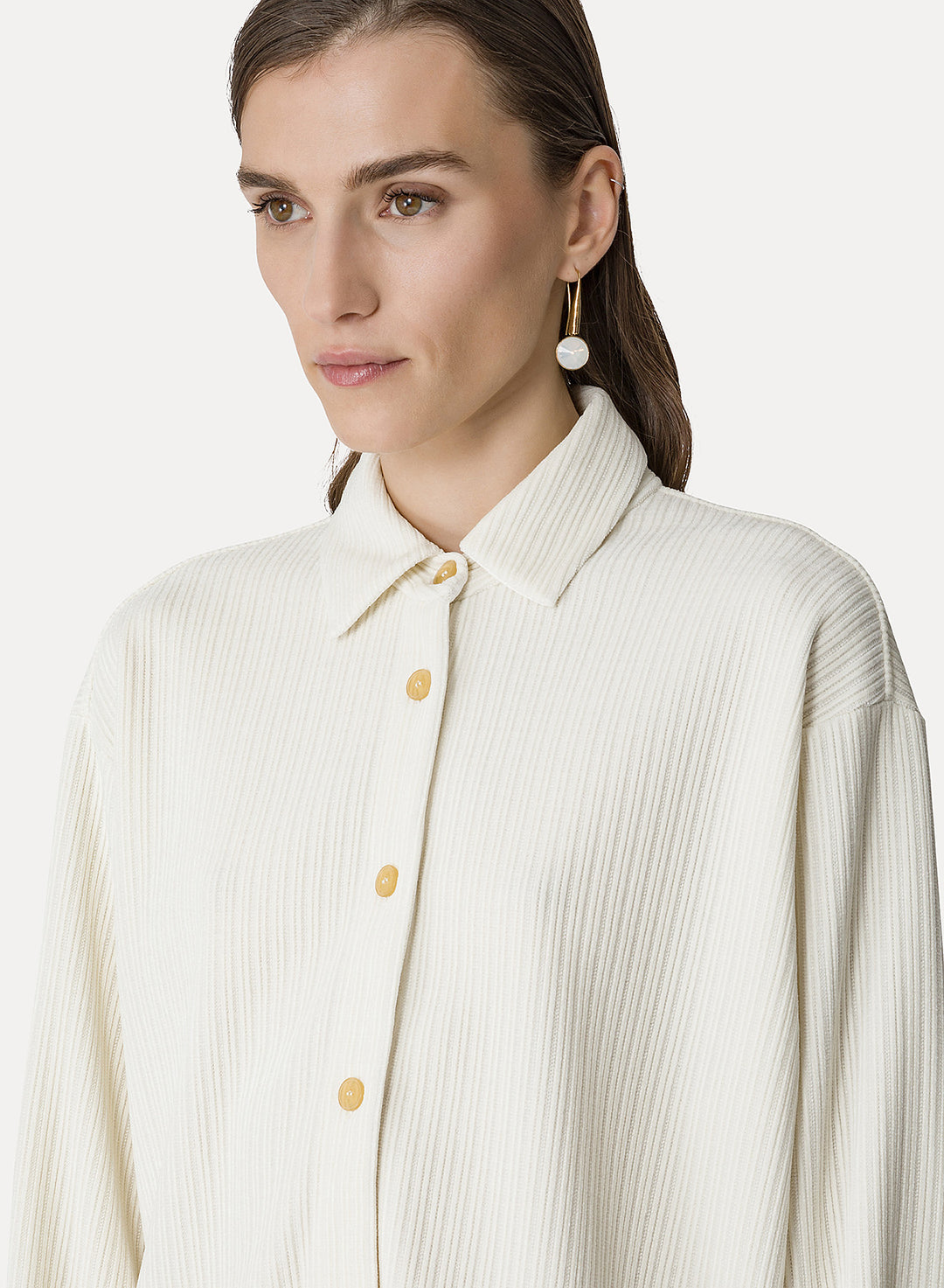 Knitted Corduroy Oversized Shirt Ivory