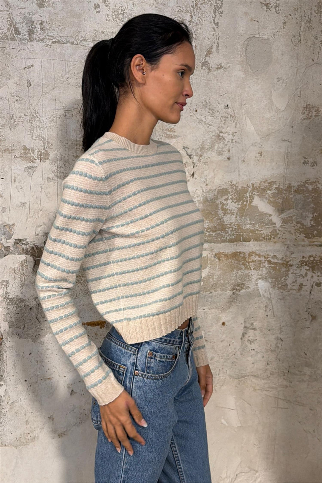 Pebble Stripe Shrunken Crew Sandstone Combo