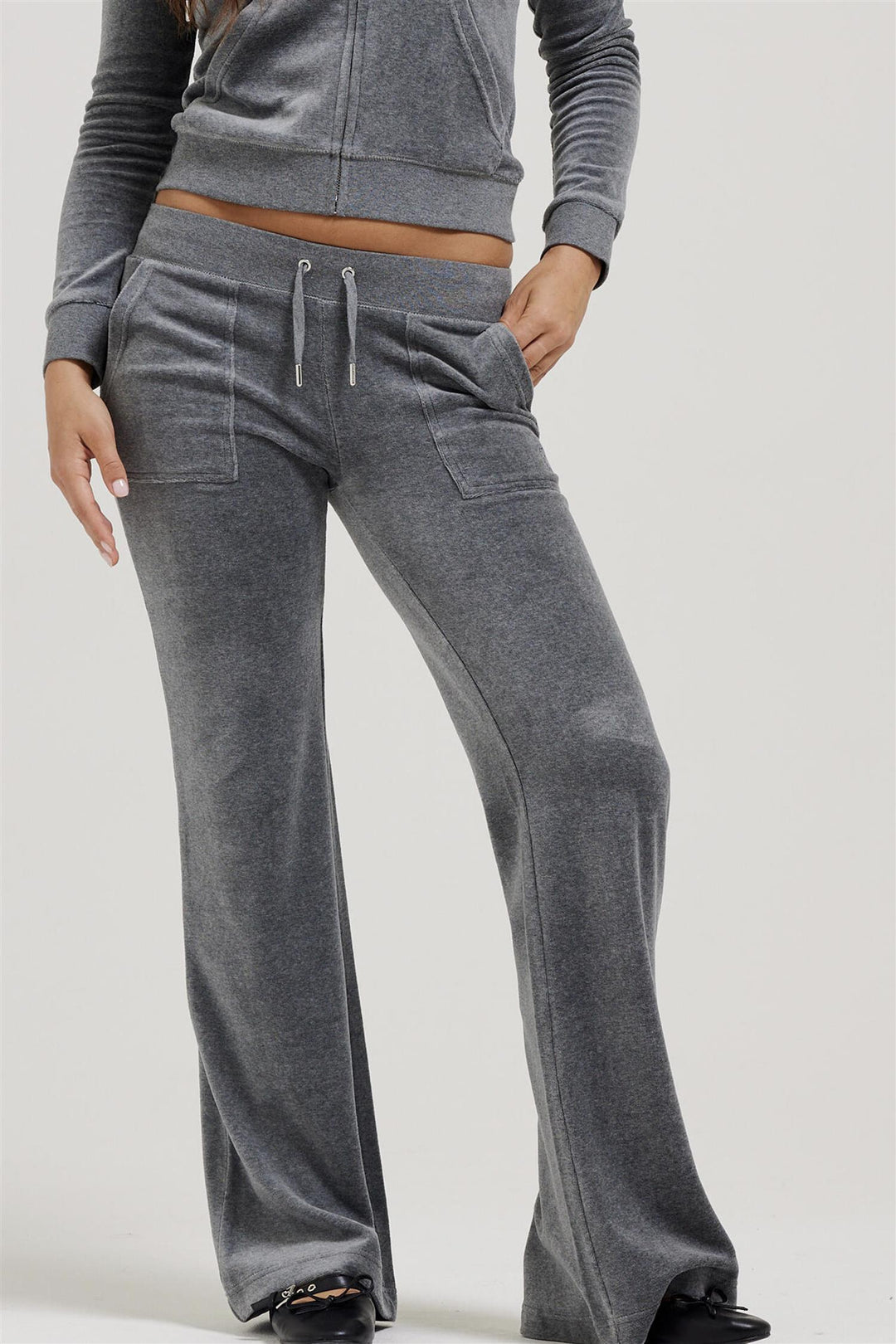 Layla Low Rise Pocketed Velour Pant Charcoal Marl