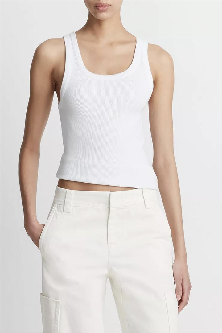 Ribbed Scoop Neck Tank Optic White