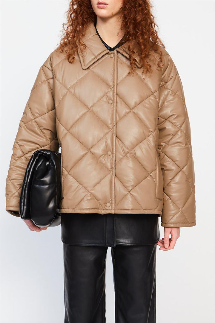 Nikolina Faux Leather Padded Jacket Taupe
