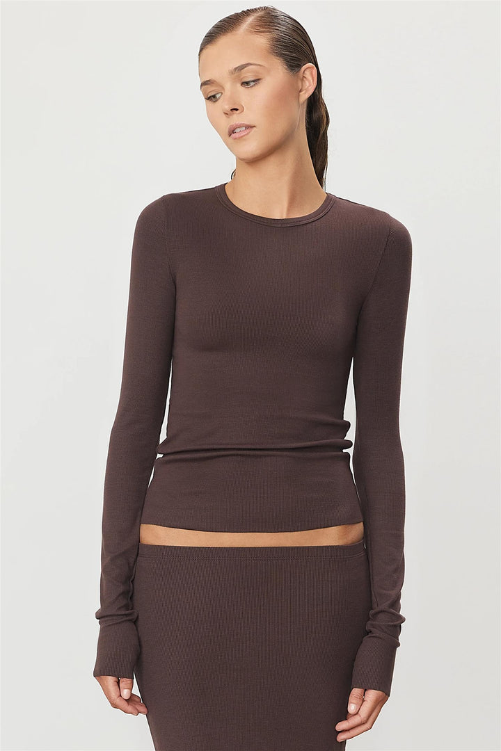 Long Sleeve Fitted Top Espresso