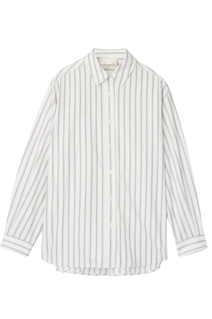 Poplin Workwear Shirt White with Black and Grey Pinstripe