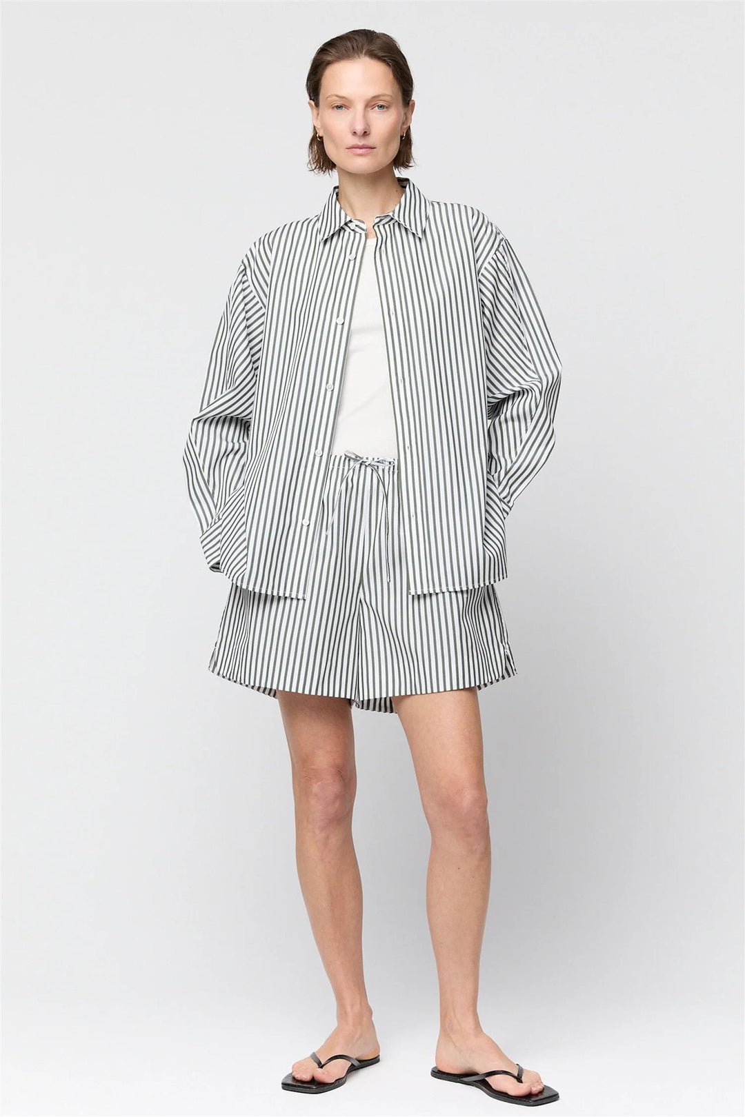 Coastal Shirt Olive and White Stripe