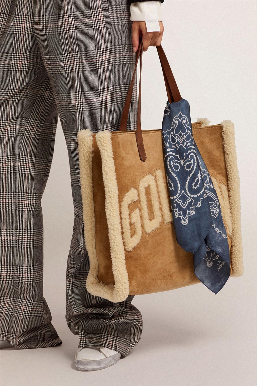 Golden Foulard Paisley Silk Scarf Denim Blue