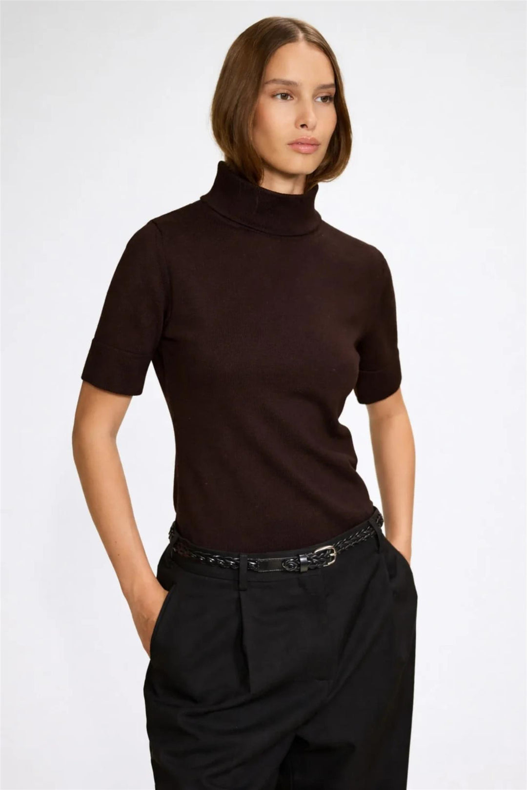 Merino Short Sleeve Polo Brown Meange