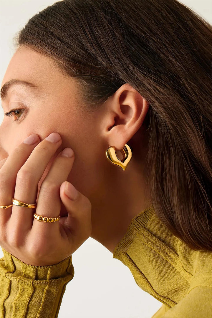 Molten Heart Medium Hoop Earrings Gold