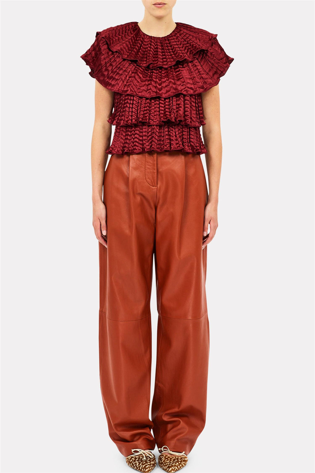 Izel Ruffle Top Garnet