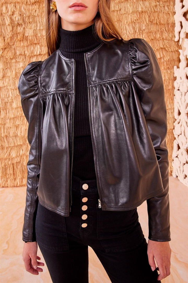 Anouk Zip Up Leather Jacket Noir