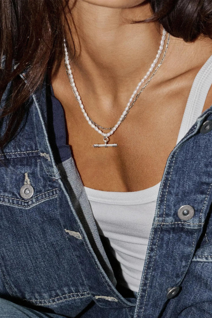 Harris Reed Pearl T-Bar Necklace Silver