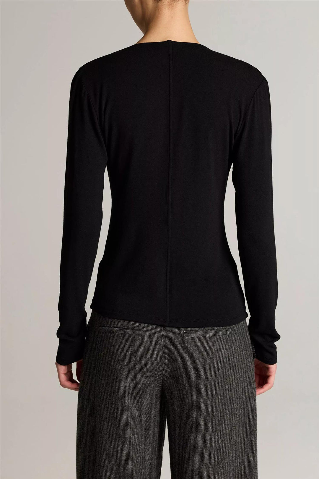 Jersey Draped Cowl-Neck Long-Sleeve Top Black