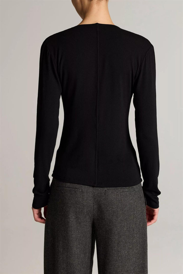 Jersey Draped Cowl-Neck Long-Sleeve Top Black