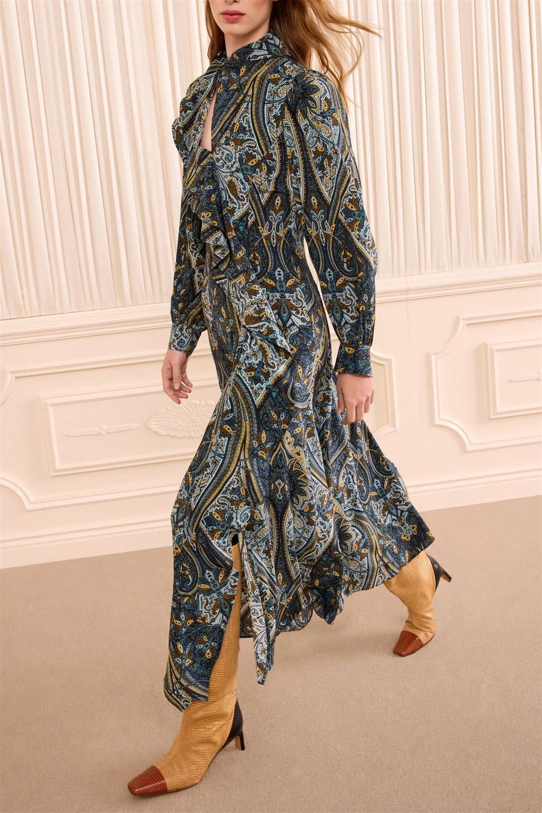 Sabrina Long Sleeve Silk Dress Prussian